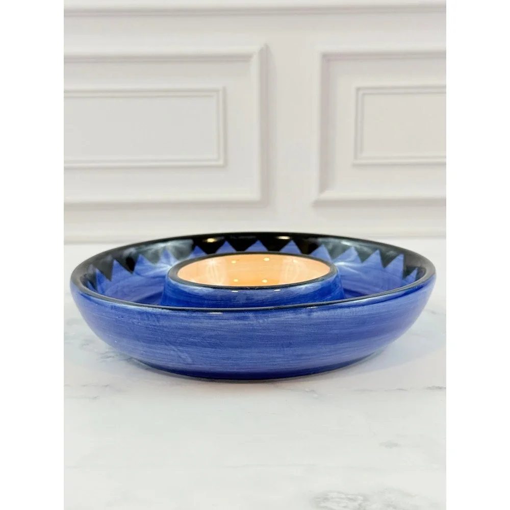 VTG Royal Norfolk Blue Orange Hot Pepper Mini Chip and Dip Bowl 6in